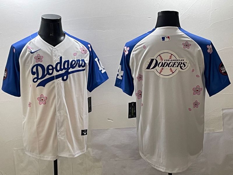 Men Los Angeles Dodgers Blank White Blue Sakura Edition 2025 Nike MLB Jersey style 25